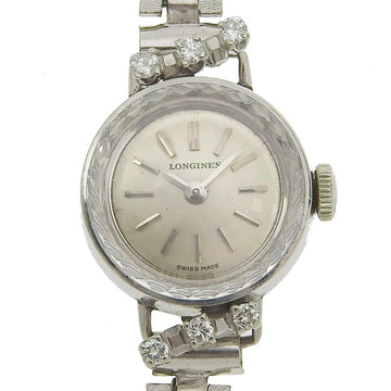Longines cal.410 K14 White Gold x Stainless Steel Diamond Manual Winding Women's Silver Dial Watch
