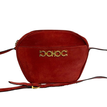 SALVATORE FERRAGAMO Gancini Hardware Leather Suede Mini Shoulder Bag Pochette Red