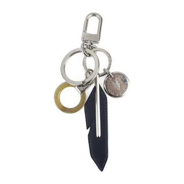 LOUIS VUITTON Dreaming Charms Keychain MP1776 Metal Leather Silver Navy Key Ring