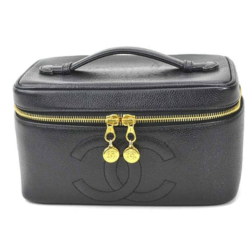 CHANEL Handbag Vanity Bag Cosmetic Coco Mark Caviar Skin Leather Black Gold Ladies