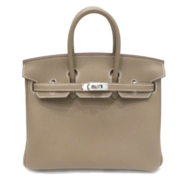 HERMES Birkin 25 Handbag Etoupe SV Metal Fittings Togo B Engraved Women's Men's Bag Leather