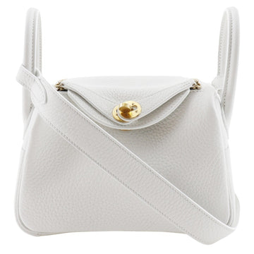 HERMES Mini Lindy Handbag Taurillon Clemence New White Made in France 2023 Gold Hardware B Crossbody 2way Zipper Ladies