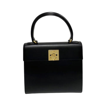 CELINE Vintage Logo Ring Hardware Calf Leather Genuine Handbag Mini Tote Bag Black 91654