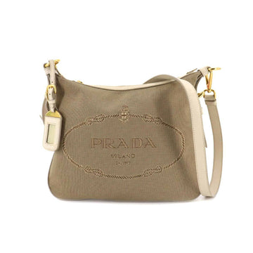 Prada logo jacquard shoulder bag canvas leather beige ivory Shoulder Bag