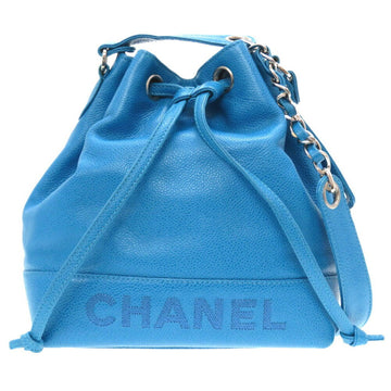 Chanel Caviar Skin Blue 4th Silver Chain Shoulder Bag