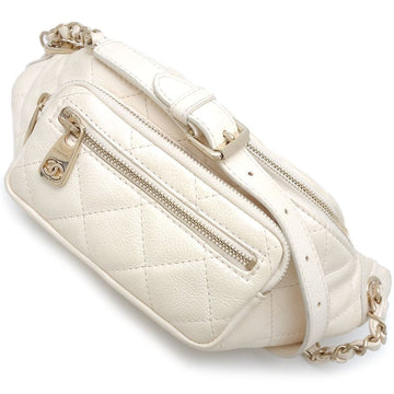 CHANEL body bag calf pearl white 350904