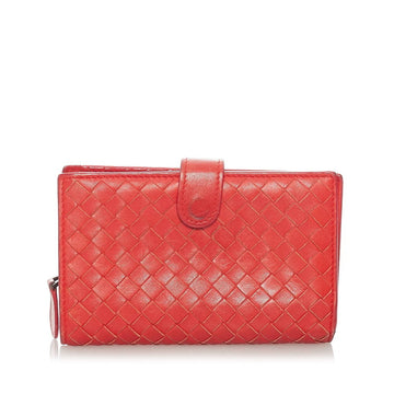 Bottega Veneta Intrecciato Bifold Wallet Red Leather Ladies BOTTEGAVENETA
