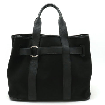 HERMES Petite Suntulle MM Tote Bag Handbag Canvas Leather Black K engraved