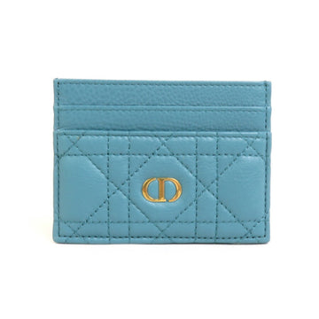 CHRISTIAN DIOR Card Case Business Holder Pass CARO Leather Light Blue Ladies