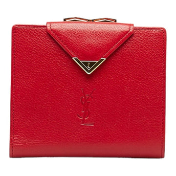 SAINT LAURENT Bifold Wallet Red Leather Women's