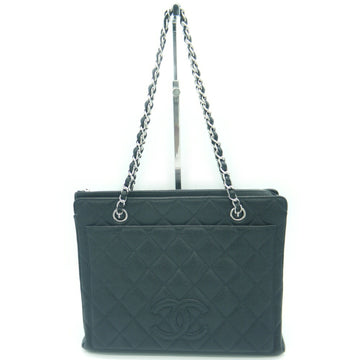 CHANEL Matelasse V Stitch W Chain Tote Bag Handbag Caviar Skin Black/Silver