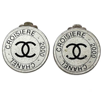 CHANEL Earrings Silver Black CROISIERE Metal 00 C Coco Mark Round Plate Accessories Ladies Fashion