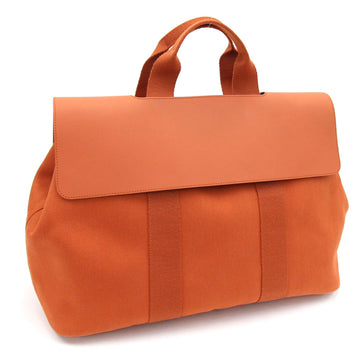 Hermes Handbag Valparaiso GM Orange Toile Chevron Leather Women's Tote Bag HERMES