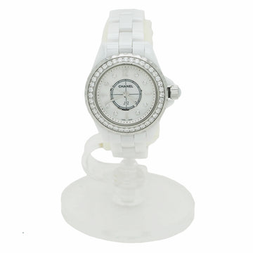 CHANEL J12 8P Diamond 29mm Watch H2572 White Ceramic Bracelet Belt Ladies Quartz Circle