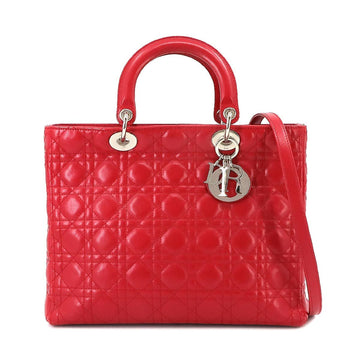 CHRISTIAN DIOR Lady Large 2way Hand Shoulder Bag Leather Red CAL44561