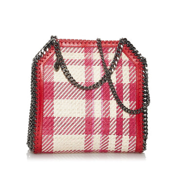 Stella McCartney Falabella Check Handbag Shoulder Bag Red Light Beige Polyester Polyurethane Ladies