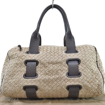 Bottega Veneta Bag Intrecciato Kinari Dark Brown Canvas Leather Handbag Ladies