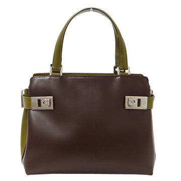 SALVATORE FERRAGAMO Bag Women's Gancini Handbag Shoulder 2way Leather Brown Khaki