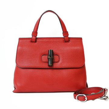 Gucci Shoulder Bag Bamboo Handbag Red Women's Leather