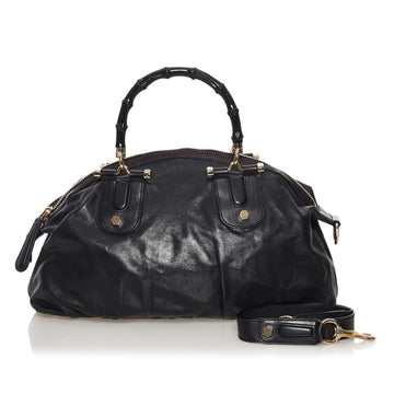 Gucci bamboo handbag shoulder bag 2way 189867 black leather ladies GUCCI