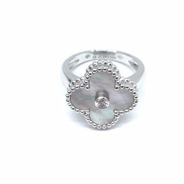 VAN CLEEF & ARPELS Vintage Alhambra Ring K18WG White Gold Shell 1P Diamond #49 Present Ladies