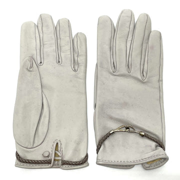 HERMES Jumbo Hook Motif Women's Gloves Leather Light Gray