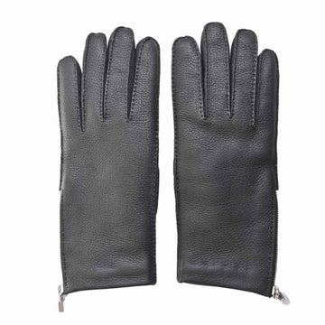 HERMES leather cashmere glove gloves brown