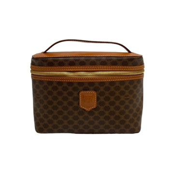 CELINE Vintage Macadam Blason Logo Pattern Leather Brown Mini Handbag Vanity Bag