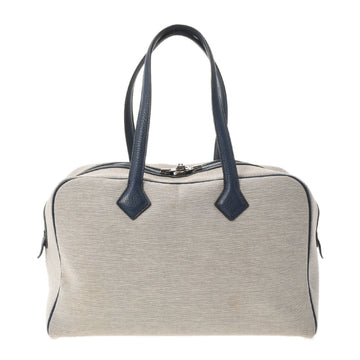 Hermes Victoria 35 Gray / Blue Palladium Metal Fittings  R Engraved (Around 2014) Unisex Toile Ash Handbag
