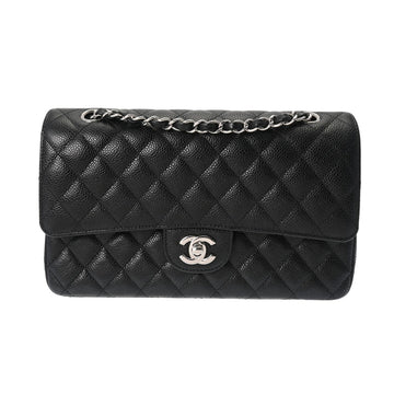 CHANEL Matelasse W Flap Chain Shoulder 25cm Black A01112 Ladies Caviar Skin Bag