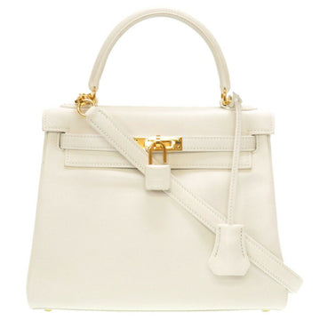 Hermes Kelly 25 Inner Stitch Vaux Swift White Y Stamped Handbag