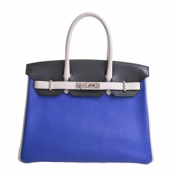Hermes Taurillon Clemence Birkin 30 handbag blue gray