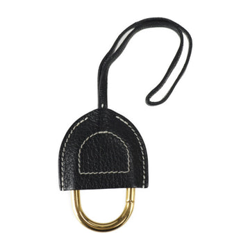 HERMES in the loop Shane d'ancle key holder chevre black gold metal fittings ring bag charm D carved seal