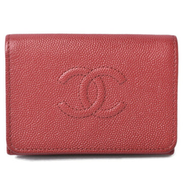 CHANEL wallet  here mark caviar skin dark red