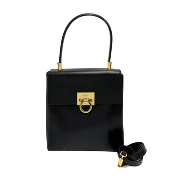 SALVATORE FERRAGAMO Gancini Calf Leather 2way Handbag Shoulder Bag Black 54453