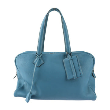 HERMES Victoria 35 Handbag Taurillon Clemence Blue Jean Boston K engraved