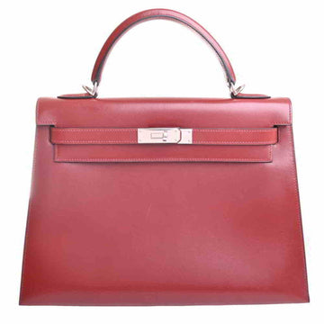 Hermes box calf Kelly 32 handbag rouge ash Bordeaux