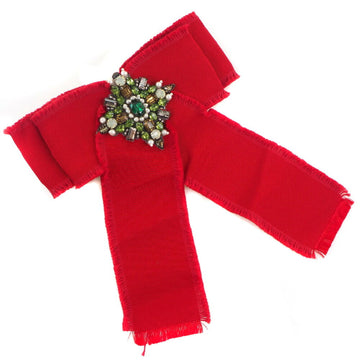 Gucci grosgrain ribbon 460828 cloth x rhinestone red ladies brooch