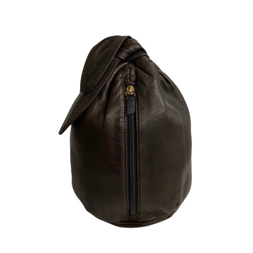 LOEWE Vintage Anagram Logo Nappa Leather Genuine Drawstring Mini Handbag Pouch Brown 91944