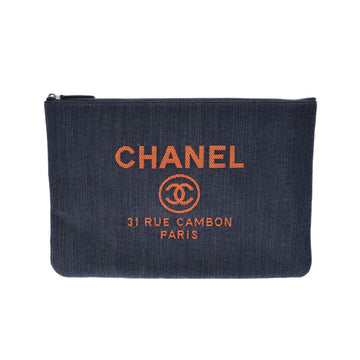 Chanel Deauville navy/orange A80117 unisex clutch bag