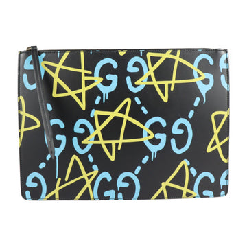 Gucci ghost shoulder bag 429004 leather black yellow blue 2WAY clutch second handbag GG star