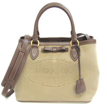 PRADA 1BA172 Women's Leather,Jacquard Handbag,Shoulder Bag Beige Brown,Brown