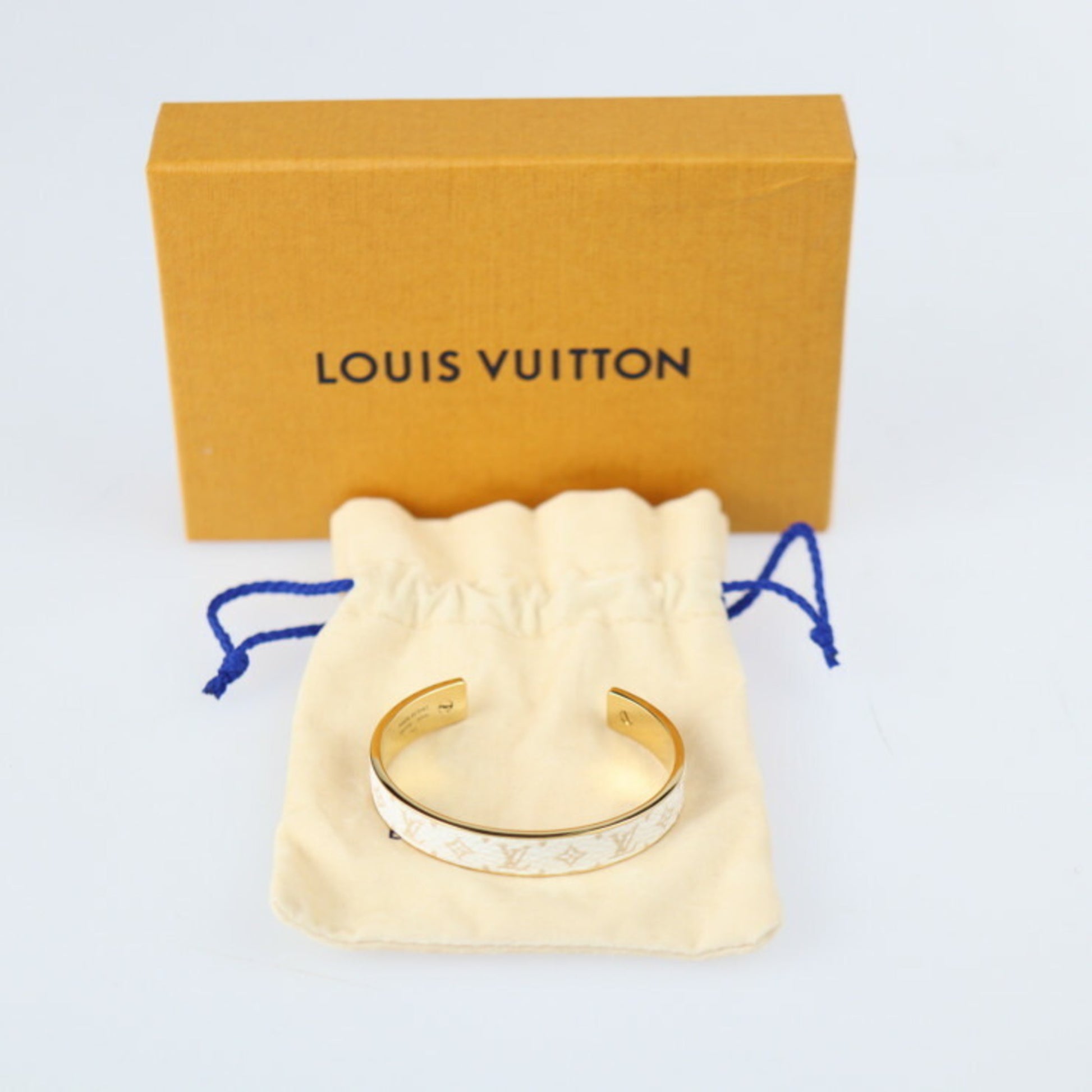 Authenticated Used LOUIS VUITTON Louis Vuitton Jonk Wilde LV Monogram Bracelet  Bangle M67783 Notation Size S Metal Gold White Series C Cuff 