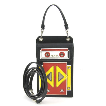 PRADA handbag diagonal shoulder bag leather black/multicolor silver unisex