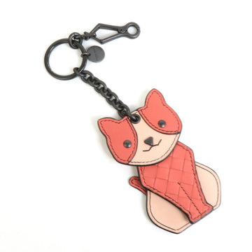 BOTTEGA VENETA Keyring Keychain Charm Intrecciato Cat Leather/Metal Pink Beige Ladies