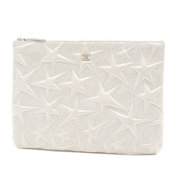 Chanel Coco Mark Star Embossed Clutch Bag Leather Silver A70101