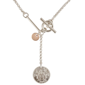 HERMES Exlibris PM Necklace Pendant Silver 925/K18PG Coin
