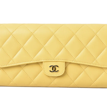 CHANEL Wallet Long Quilted Matelasse Lambskin Yellow A80758