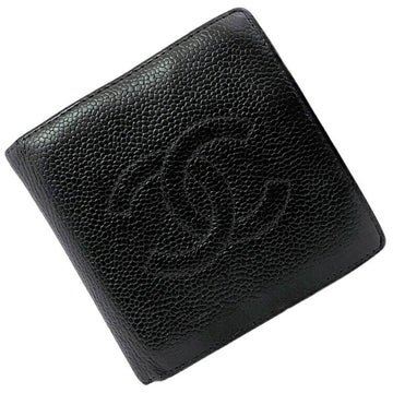 Chanel Black Coco Mark A13507 Caviar Leather Skin 8s CHANEL Folded Wallet Women's Accessories