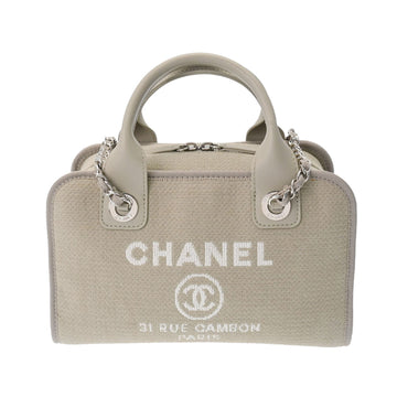 CHANEL Deauville Bowling Bag 2WAY Gray A92749 Women's Canvas Handbag
